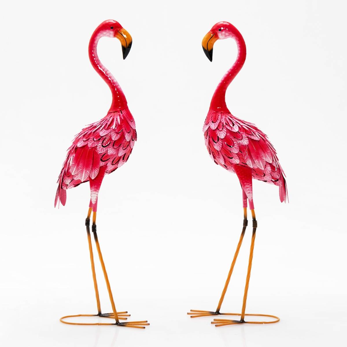 Lot de 2 Statue de Flamant Rose pour Jardin Cadre en Métal Imperméable Plumes de Couleur Dégradée Animaux Realiste - Image 1