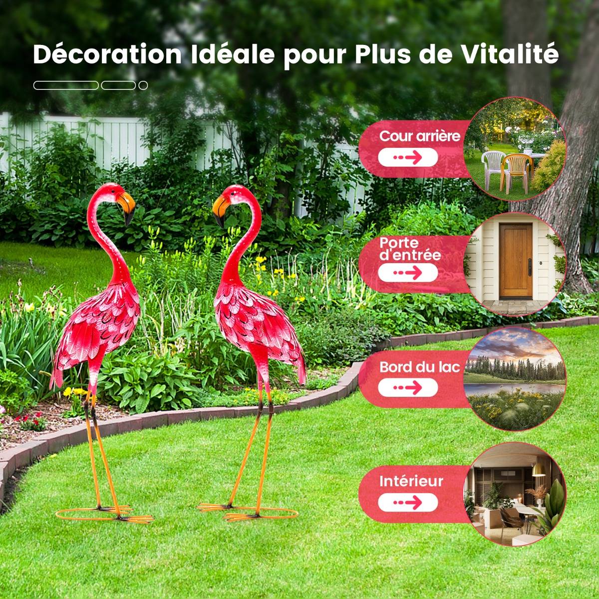 Lot de 2 Statue de Flamant Rose pour Jardin Cadre en Métal Imperméable Plumes de Couleur Dégradée Animaux Realiste - Image 9