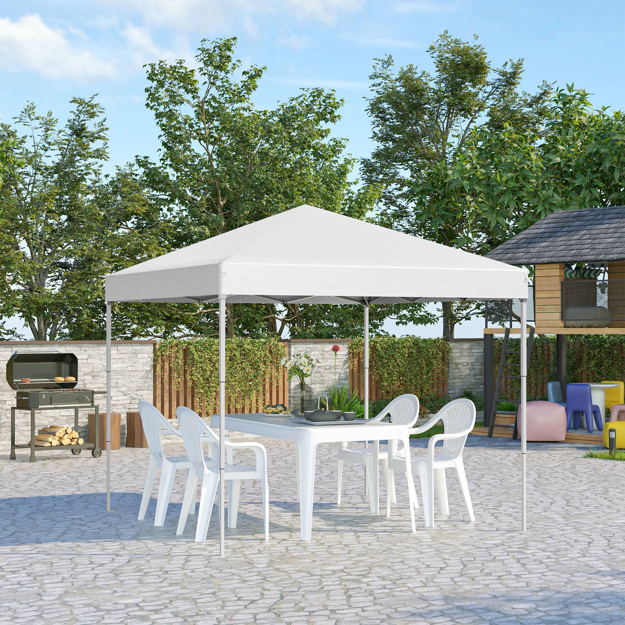 Tonnelle pliante étanche 2,5 x 2,5 m avec cordes et piquets, structure en acier et toile Oxford, blanche - Image 4