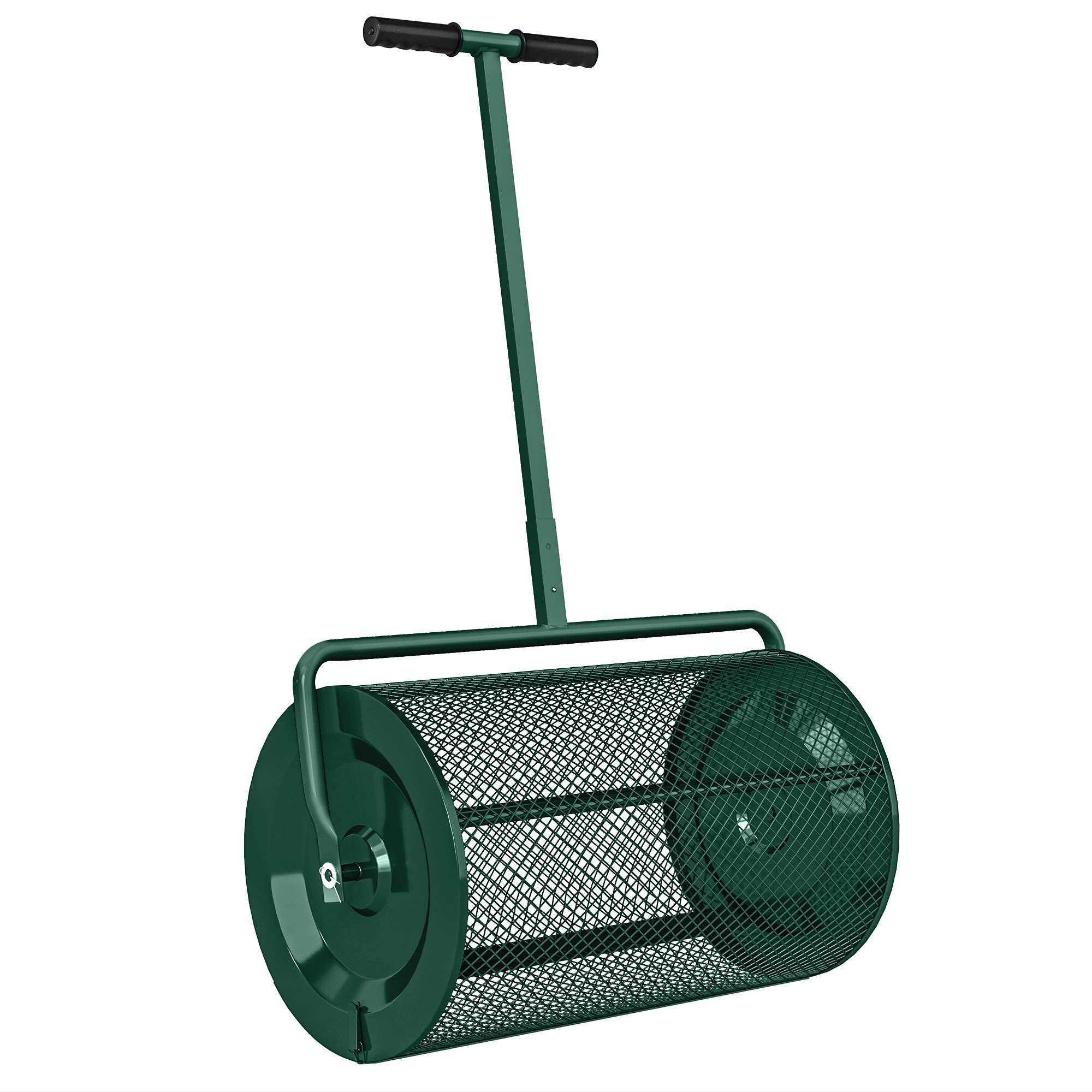 ComfortXL - Rouleau épandeur de compost en métal vert 75 L 70 x 40 x 112 cm pour pelouse et jardin avec manche réglable - Image 10