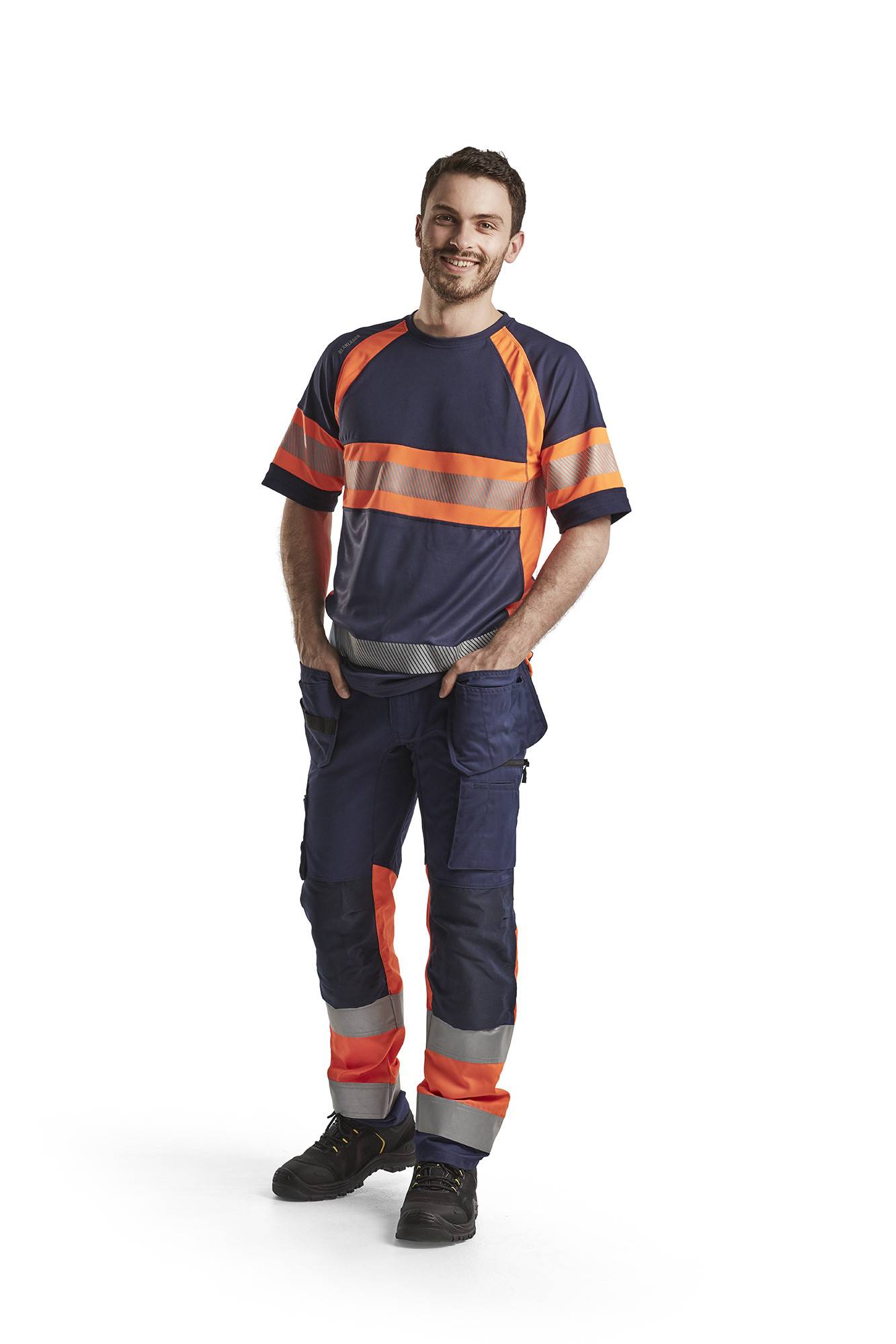 Pantalon artisan haute-visibilité +stretch Marine/Orange fluo | 155818118953 - Blaklader
