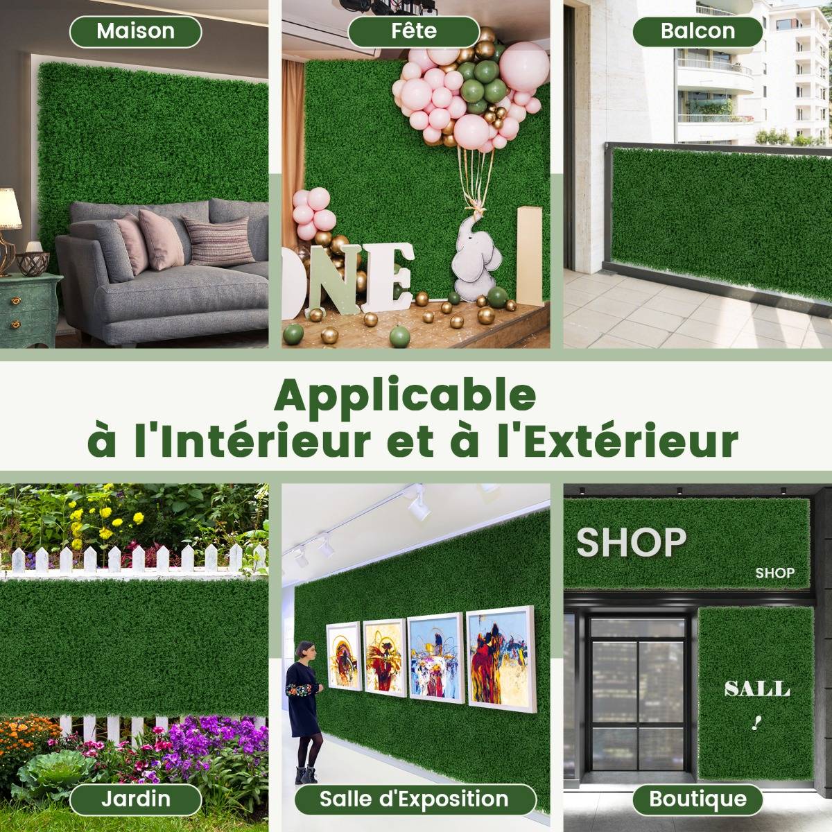 12 Panneaux Muraux en Gazon Artificiel 50,5 x 50,5 cm Panneaux de Mousse Verte Synthétique Toile de Fond Murale Haie d'Intimité - Image 8