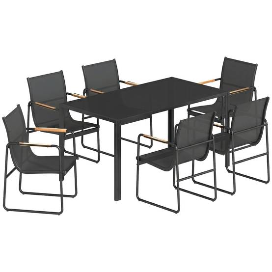 ComfortXL - Salon de jardin 7 pièces acier galvanisé noir table verre 150 x 80 cm 6 chaises respirantes repas extérieur - Image 10
