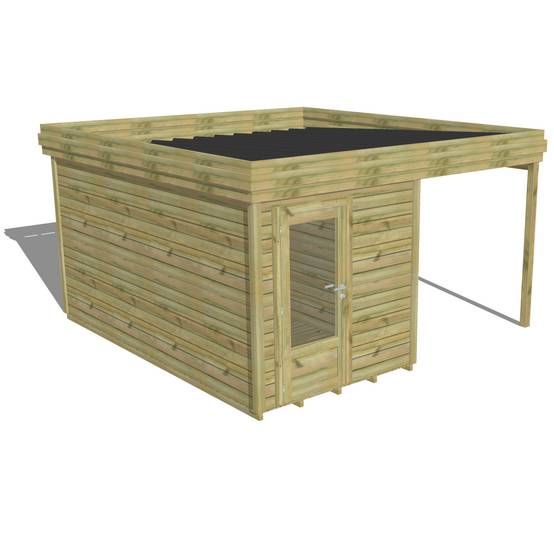 ABRI DE JARDIN bois autoclave 27mm - 4,14x4,34m / 18m2 - Bac acier - Plancher bois - Image 1