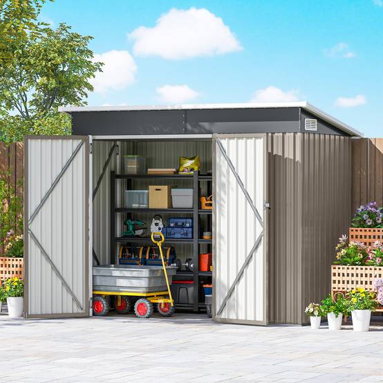 Abri de jardin en métal cabane jardin extérieure triple porte verrouillable toit incliné aérations 234x132x185cm gris - Image 4