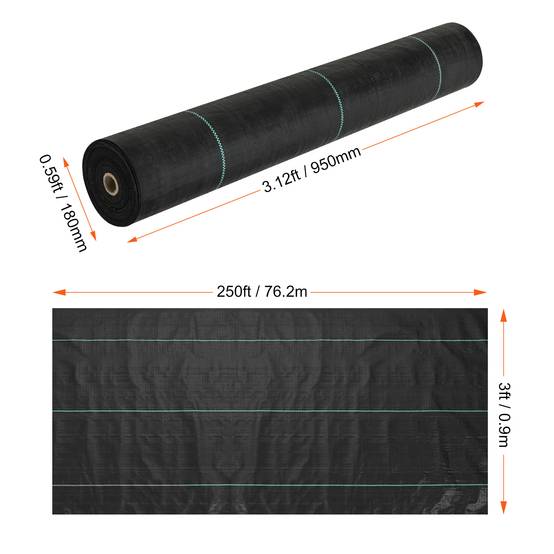 SucceBuy Toile paillage 0.9x76.2m, géotextile tissé 170g/m², perméable/résistant, pour aménagement/couvre-sol, noir. - Image 8
