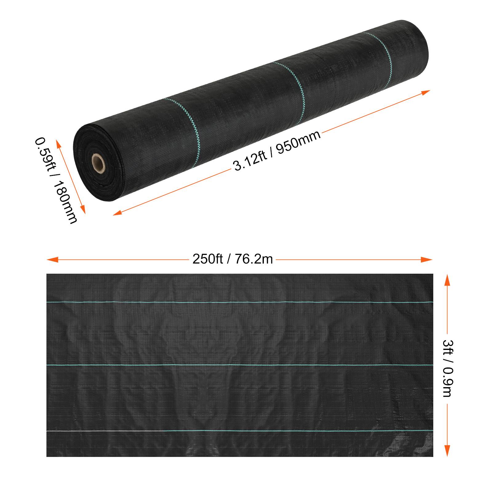 SucceBuy Toile paillage 0.9x76.2m, géotextile tissé 170g/m², perméable/résistant, pour aménagement/couvre-sol, noir. - Image 8
