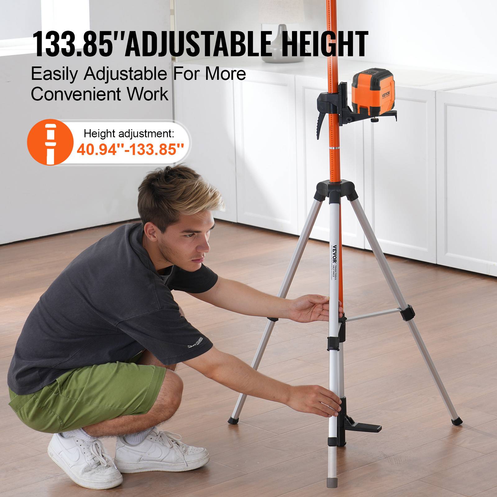 Vevor - VEVOR Trépied niveau laser, montage 1/4"-20 et 5/8"-11, hauteur 104-340cm, niveau à bulle, alu léger. - Image 3