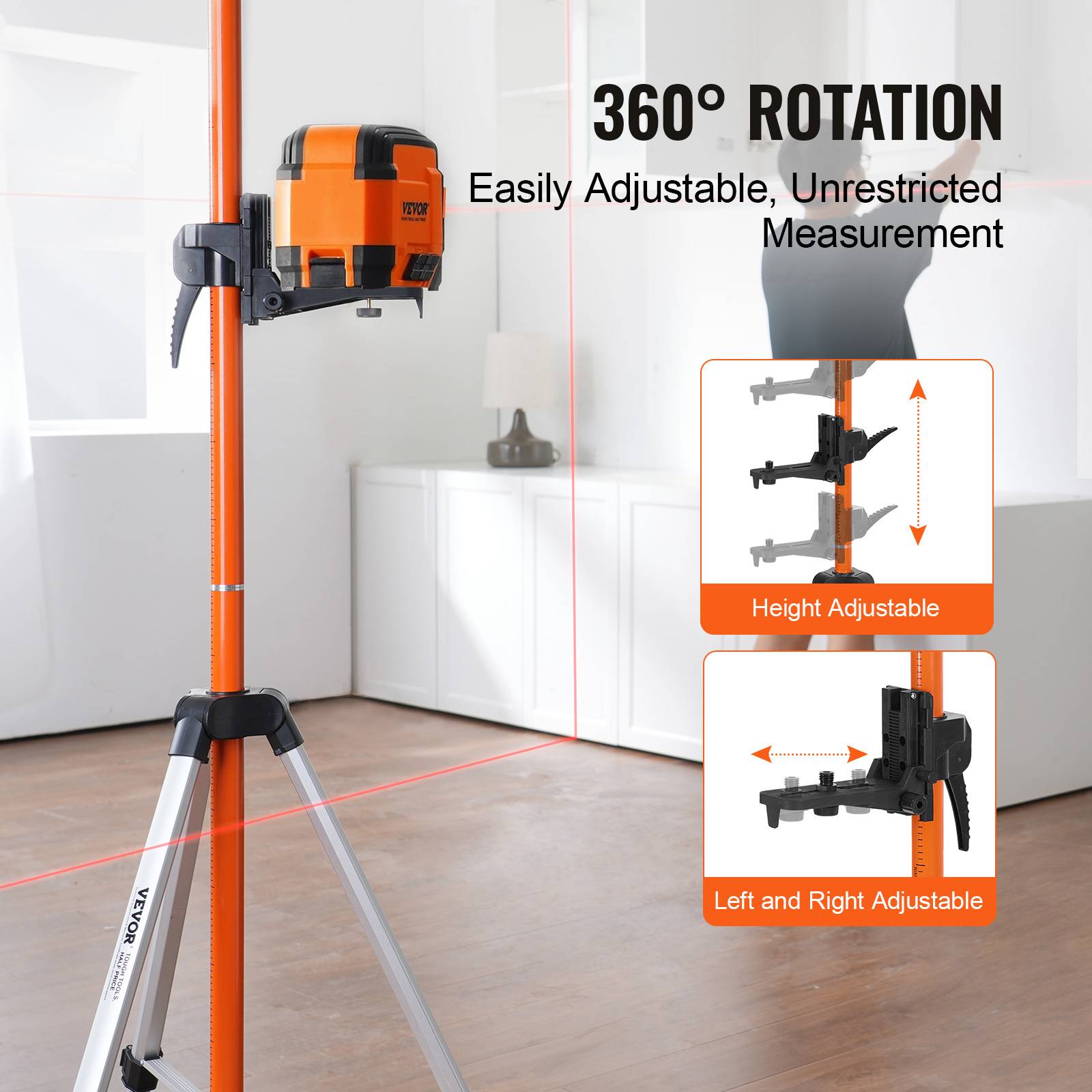 Vevor - VEVOR Trépied niveau laser, montage 1/4"-20 et 5/8"-11, hauteur 104-340cm, niveau à bulle, alu léger. - Image 4