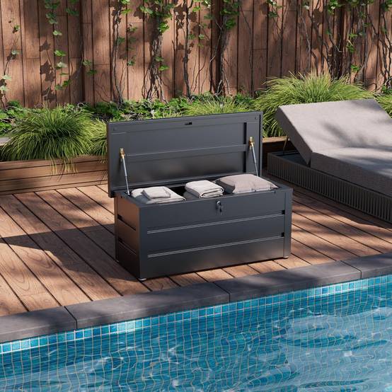 Coffre de jardin en métal noir, 360 L, antirouille, étanche, 120 x 52 x 60 cm** - Image 2