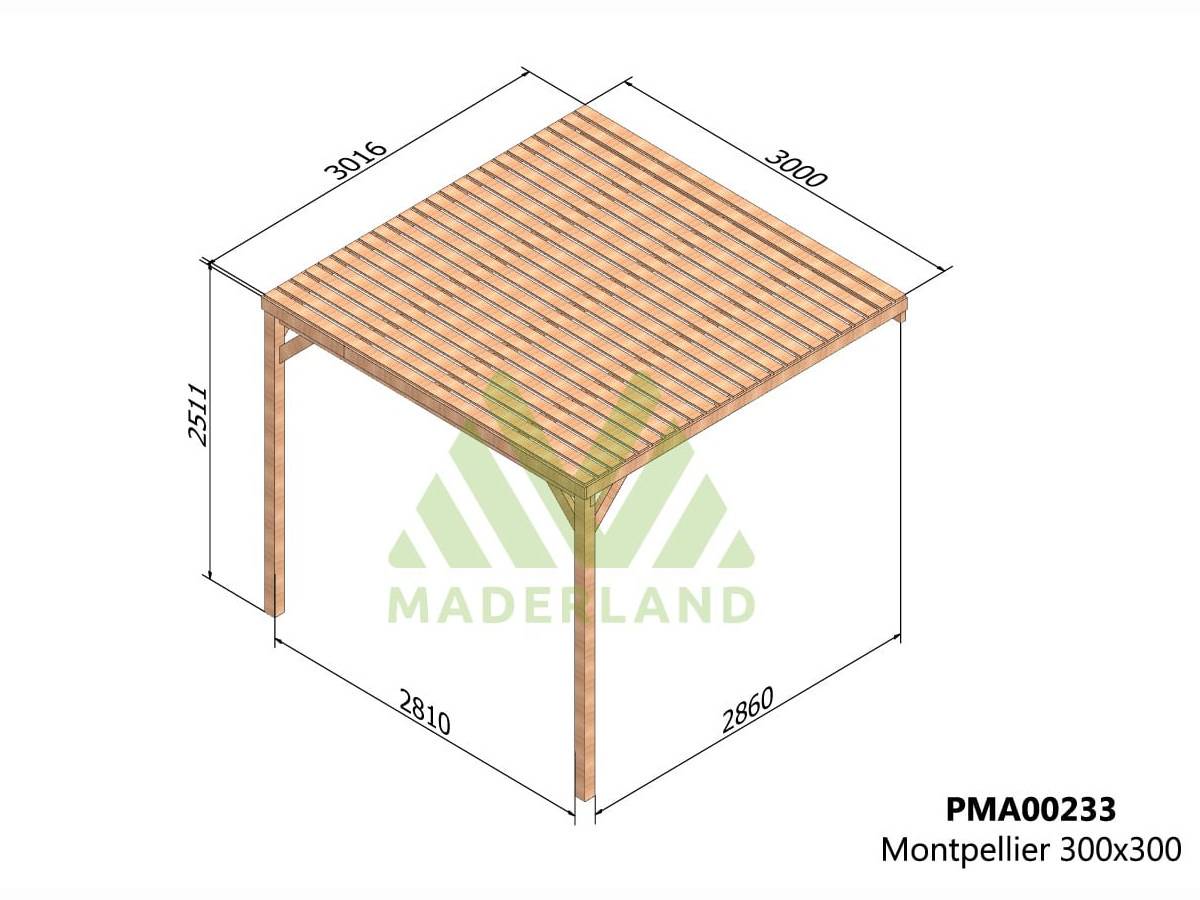 Pergola adossée en bois Montpellier 300 x 300 cm + 2 supports surélevés - Maderland - Image 3