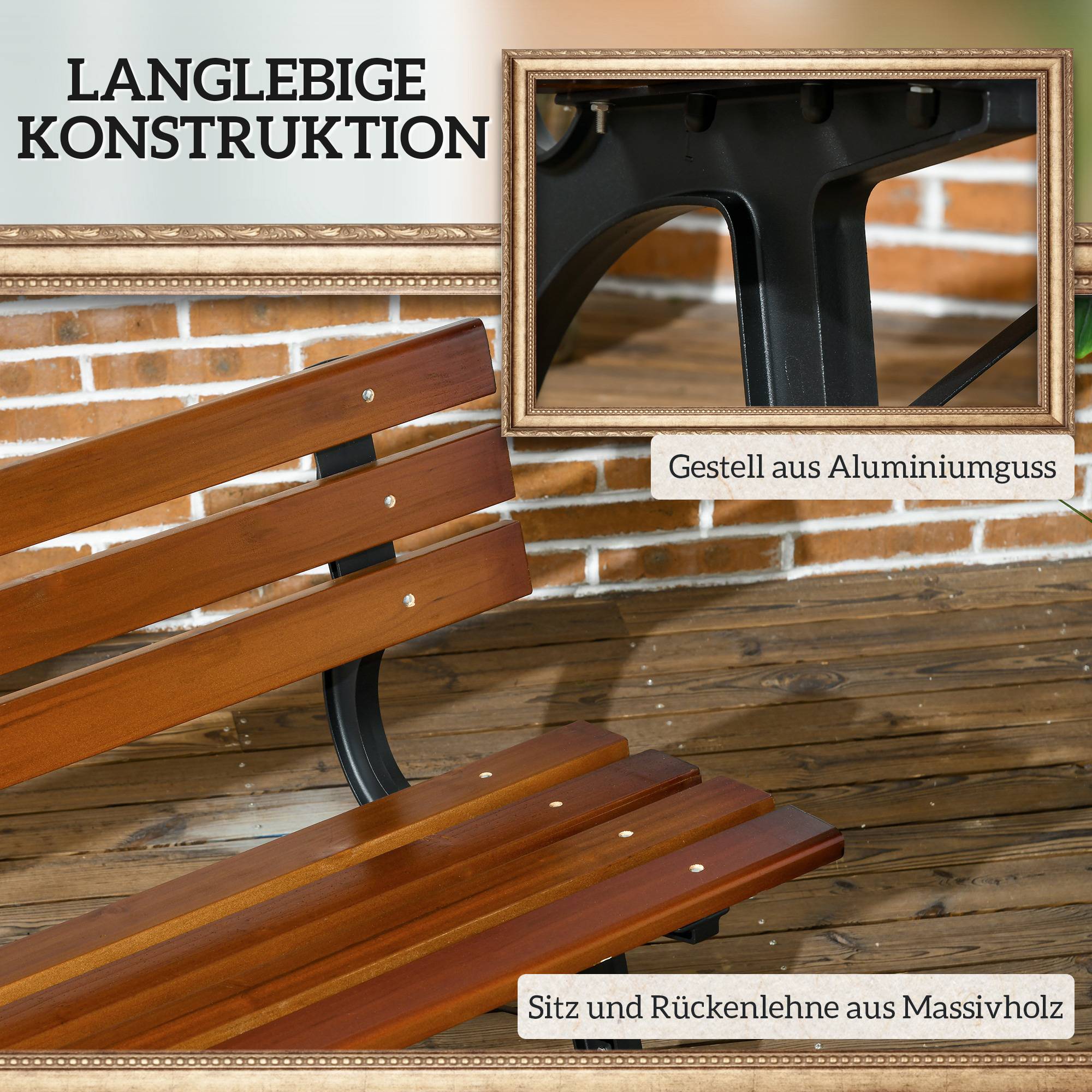 ComfortXL - Banc de jardin 2 places en fonte et bois marron 120 x 57 x 70 cm pour terrasse avec assise ajourée confort - Image 5