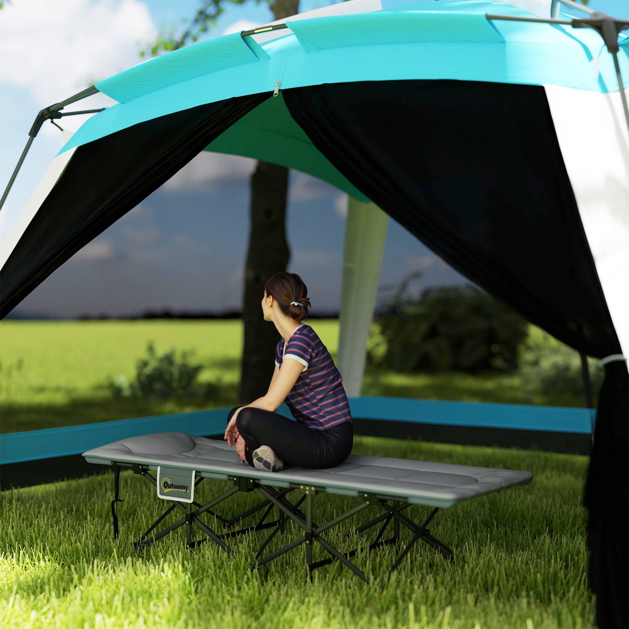 Sans Marque - Lit pliable avec matelas+oreiller+poche, 187x67x37cm, jusqu'à 150kg, gris - Image 4