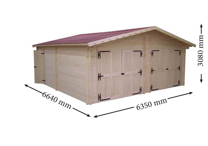 Habrita - Garage double Madriers bois massif  double rainurage - 42 mm -  42,16 m2 - Porte de garage métallique avec bardage bois - Image 4