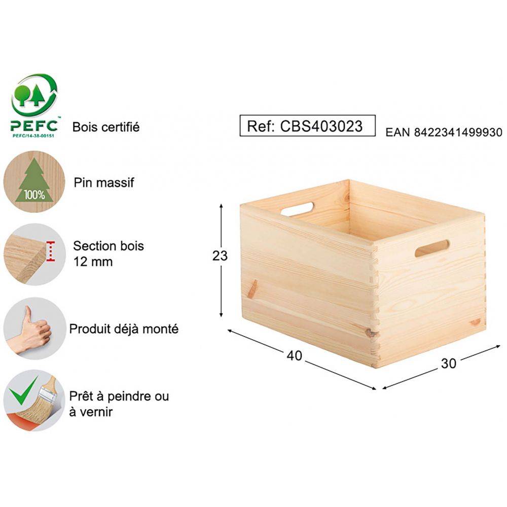 Caisse en bois de rangement 40 x 30 x 23 cm - Image 3
