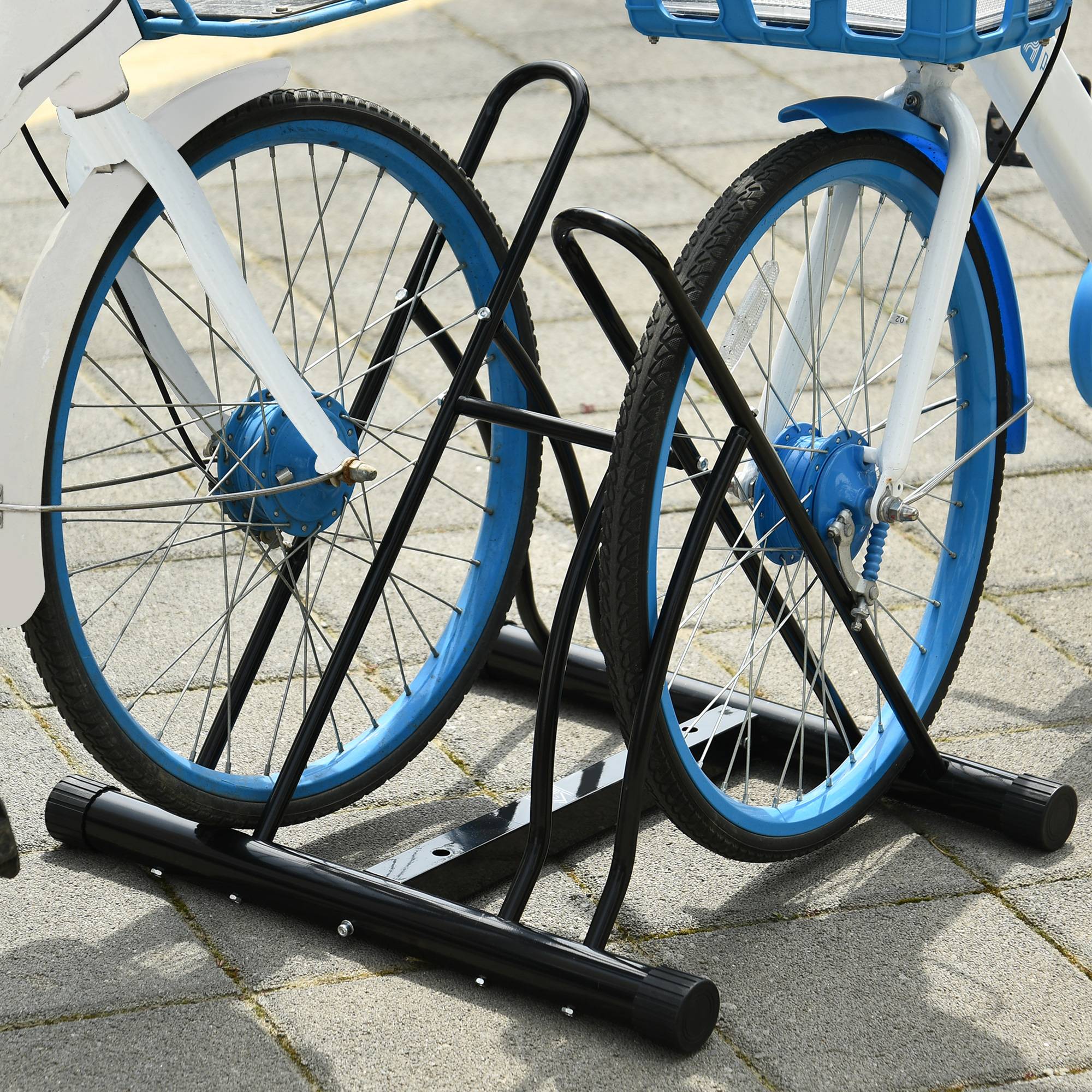 Support de stationnement noir 2 vélos largeur inférieure à 65 mm antidérapant 60 x 54 x 57 cm, garage - Image 3