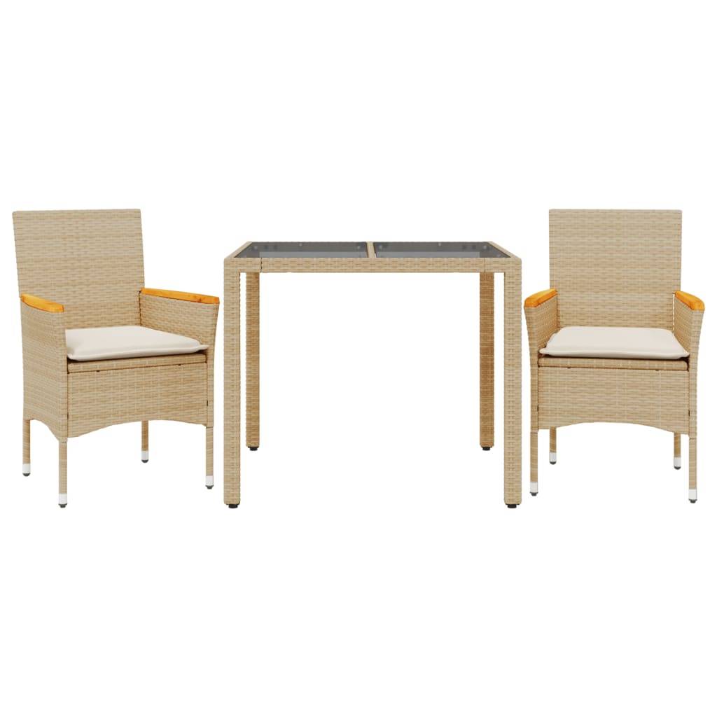 Vidaxl - Ensemble à manger de jardin et coussins 3 pcs-Salons de jardin beige rotin verre 237150 - Image 2