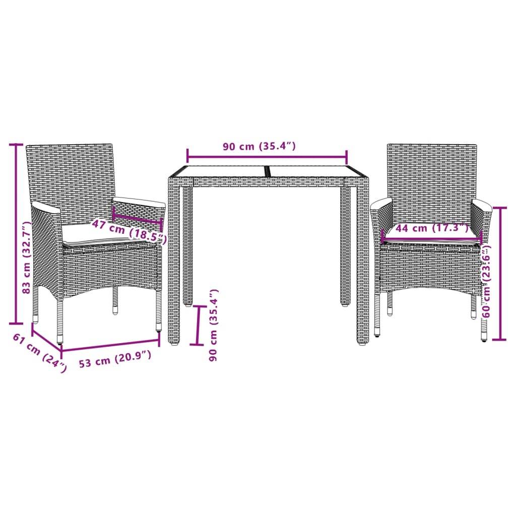 Vidaxl - Ensemble à manger de jardin et coussins 3 pcs-Salons de jardin beige rotin verre 237150 - Image 7