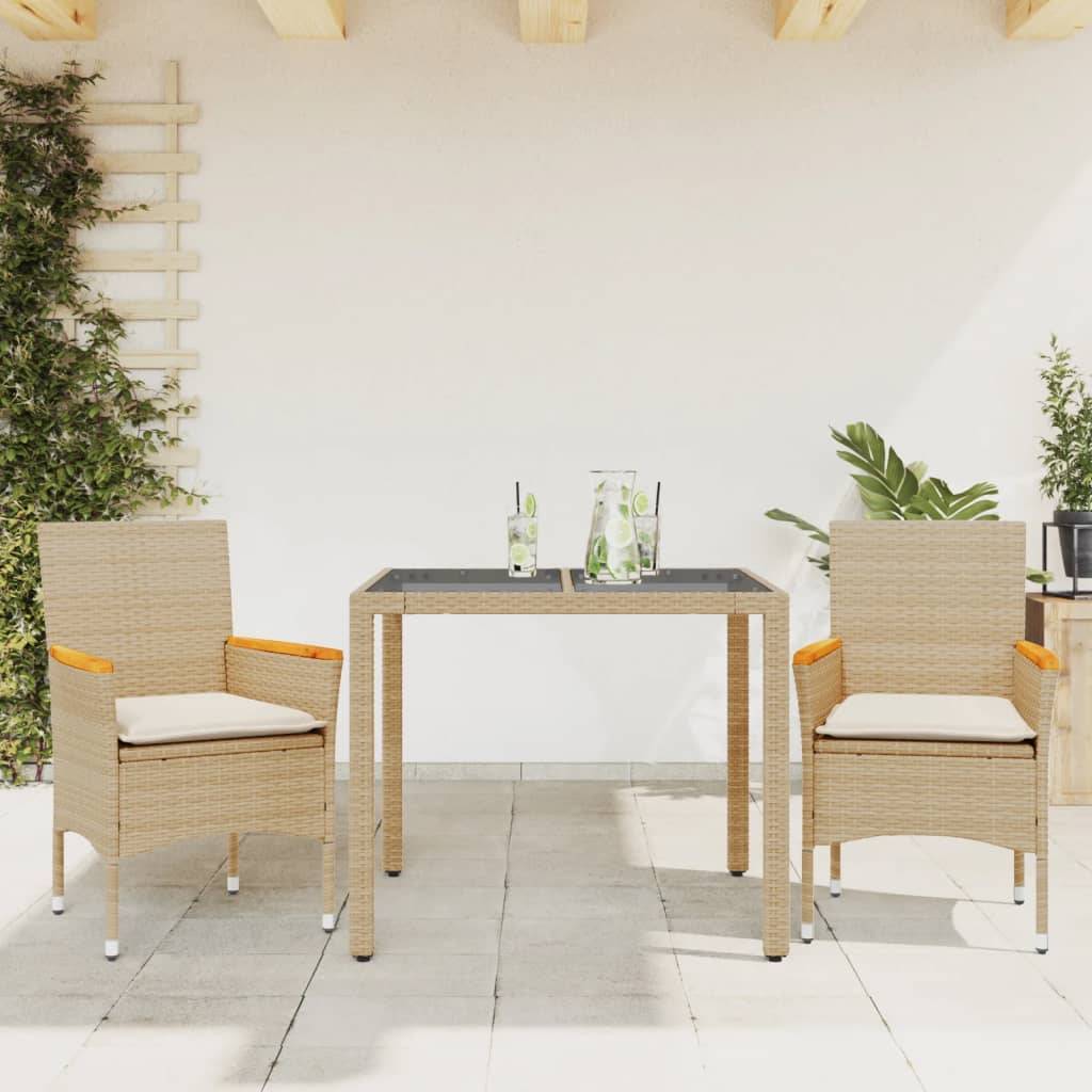 Vidaxl - Ensemble à manger de jardin et coussins 3 pcs-Salons de jardin beige rotin verre 237150 - Image 1