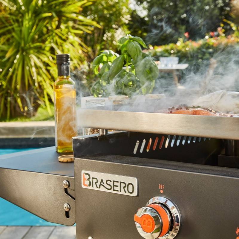 Brasero - Plancha gaz Carmen – BRASERO BY FAVEX – 4 brûleurs 16 kW – Plaque inox 90 x 45,5 cm – Jusqu'à 14 convives – Chariot mobile - Image 10