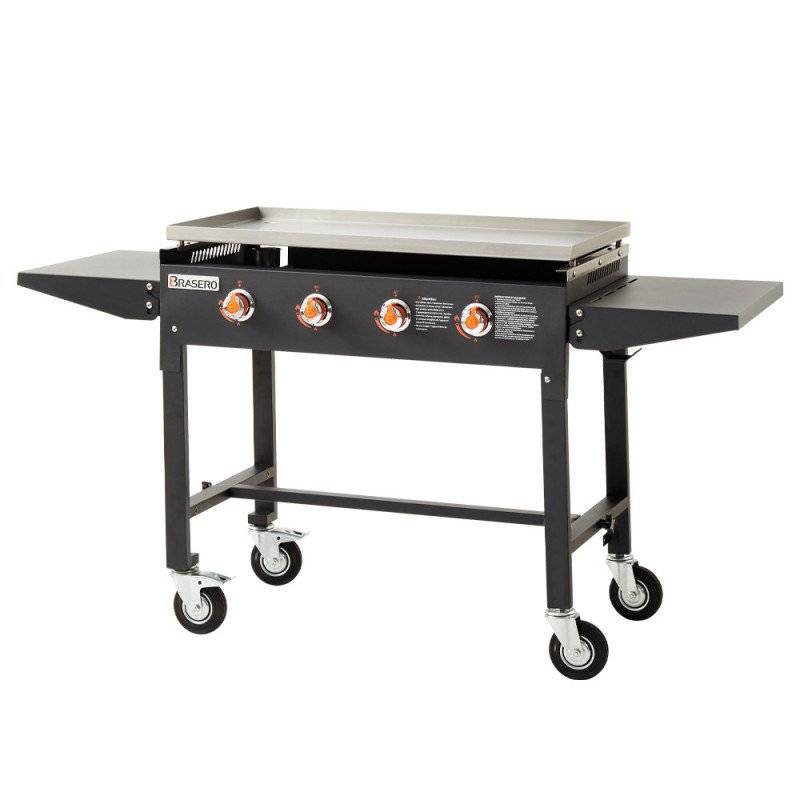 Brasero - Plancha gaz Carmen – BRASERO BY FAVEX – 4 brûleurs 16 kW – Plaque inox 90 x 45,5 cm – Jusqu'à 14 convives – Chariot mobile - Image 1