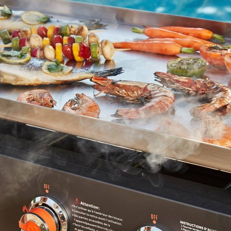 Brasero - Plancha gaz Carmen – BRASERO BY FAVEX – 4 brûleurs 16 kW – Plaque inox 90 x 45,5 cm – Jusqu'à 14 convives – Chariot mobile - Image 3
