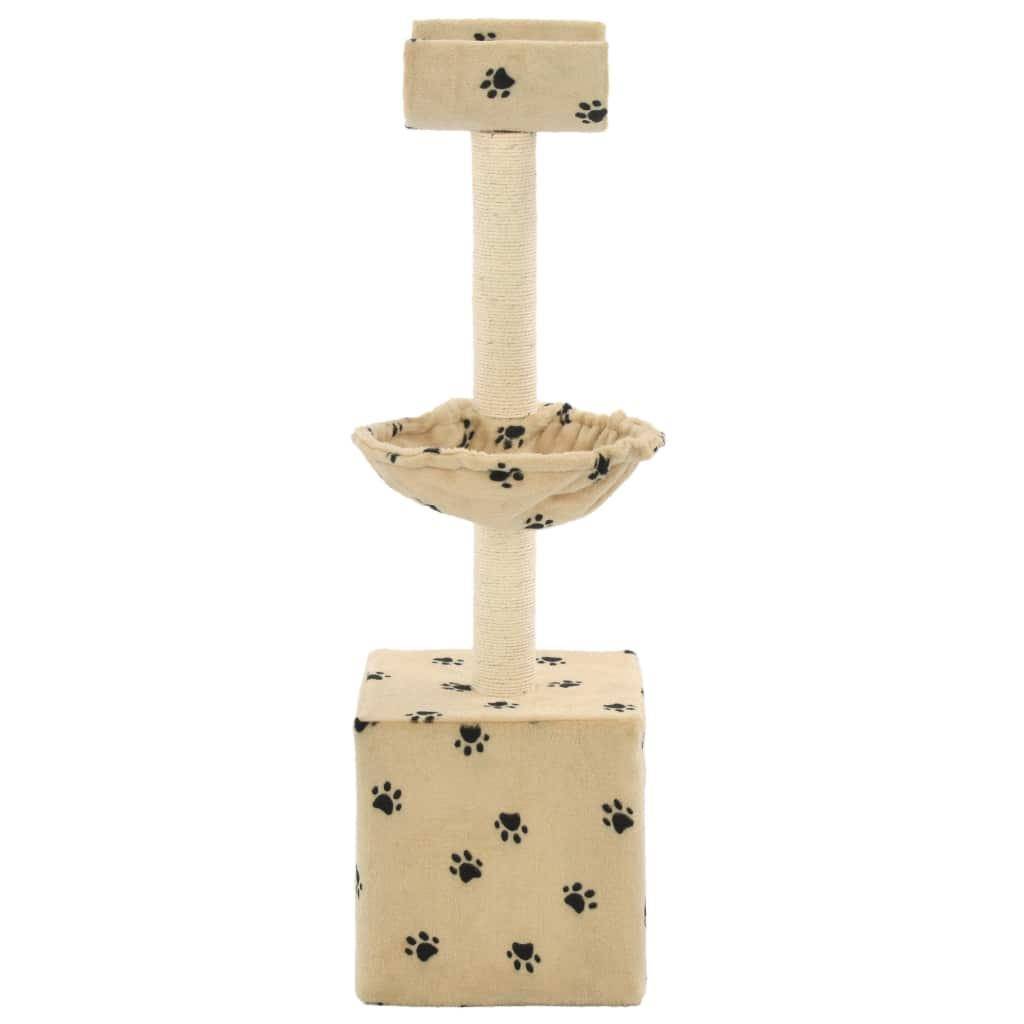 Arbre à chat griffoir grattoir niche jouet animaux peluché en sisal 105 cm beige motif de pattes - Image 3