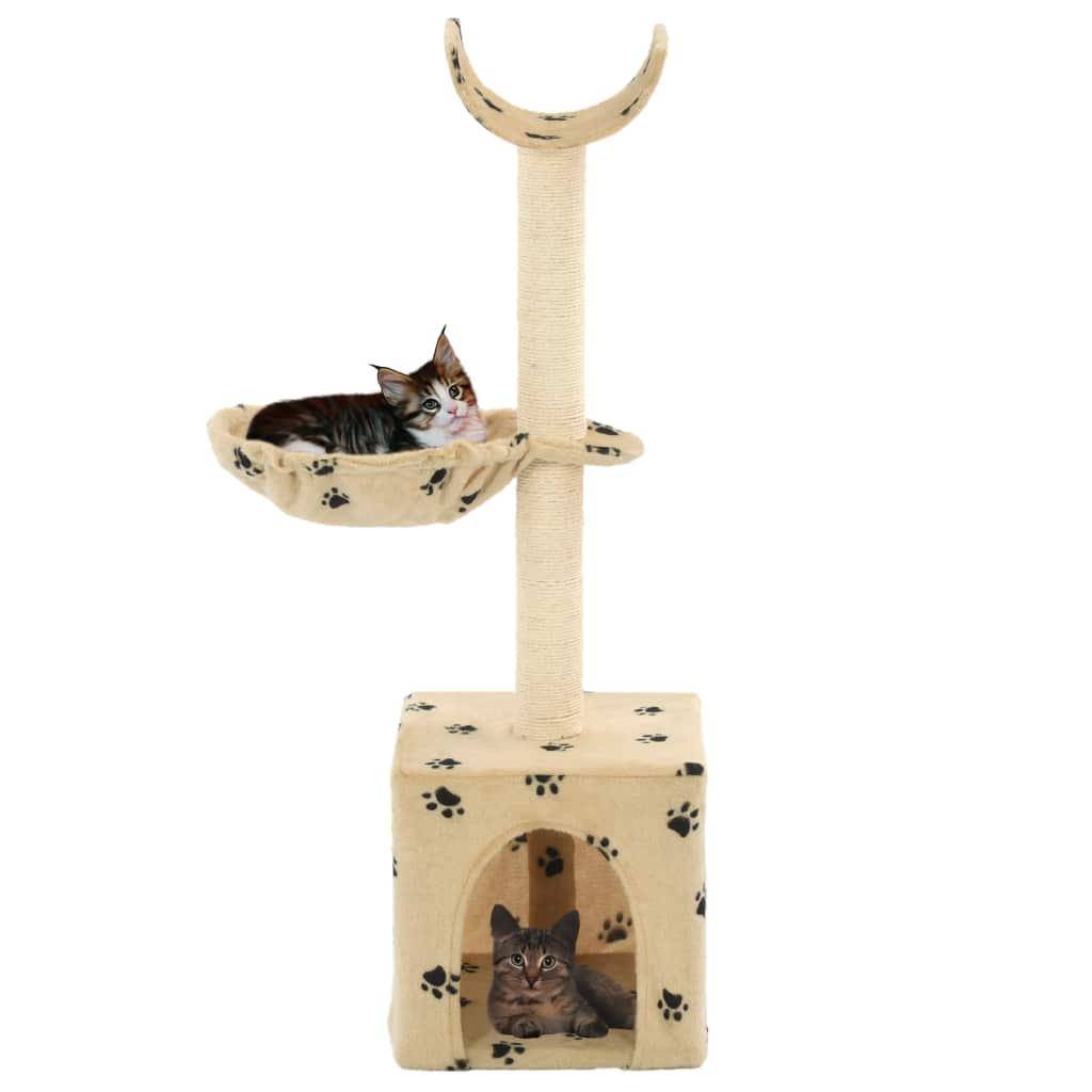 Arbre à chat griffoir grattoir niche jouet animaux peluché en sisal 105 cm beige motif de pattes - Image 2