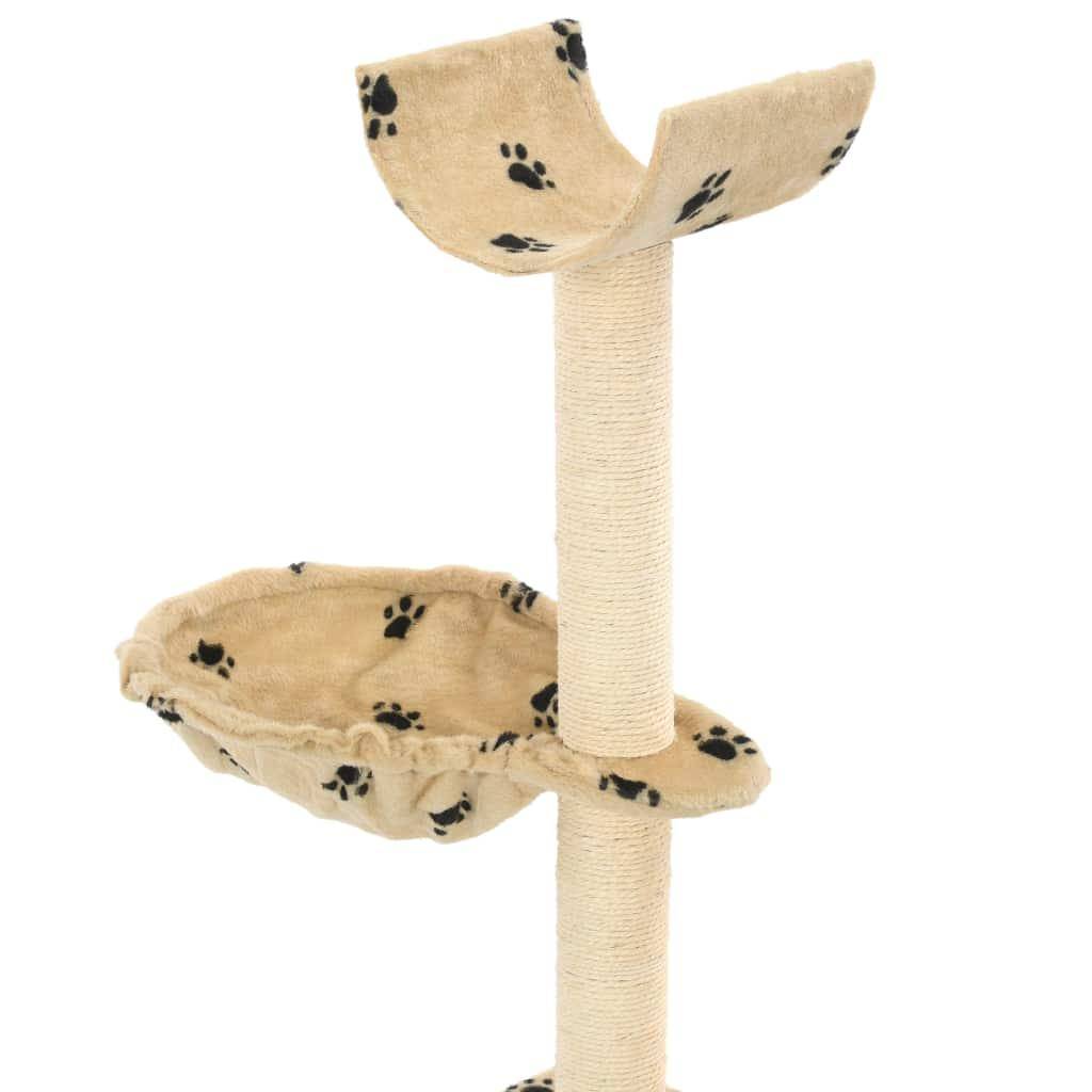 Arbre à chat griffoir grattoir niche jouet animaux peluché en sisal 105 cm beige motif de pattes - Image 4