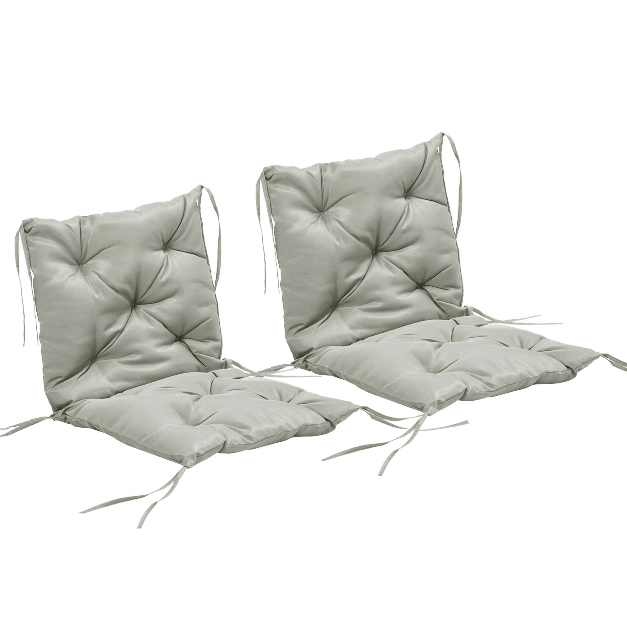 Lot de 2 coussins d'assise, 98 x 50 cm, avec attaches, revêtement en tissu, 8 cm d'épaisseur, gris clair - Image 1