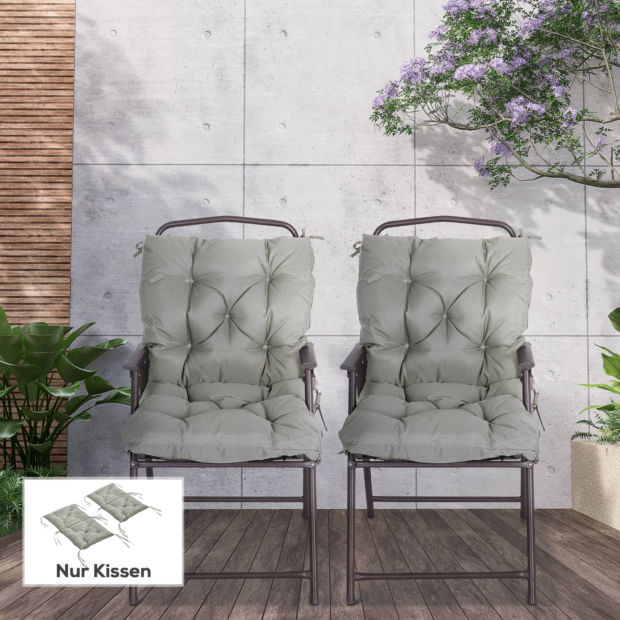 Lot de 2 coussins d'assise, 98 x 50 cm, avec attaches, revêtement en tissu, 8 cm d'épaisseur, gris clair - Image 4