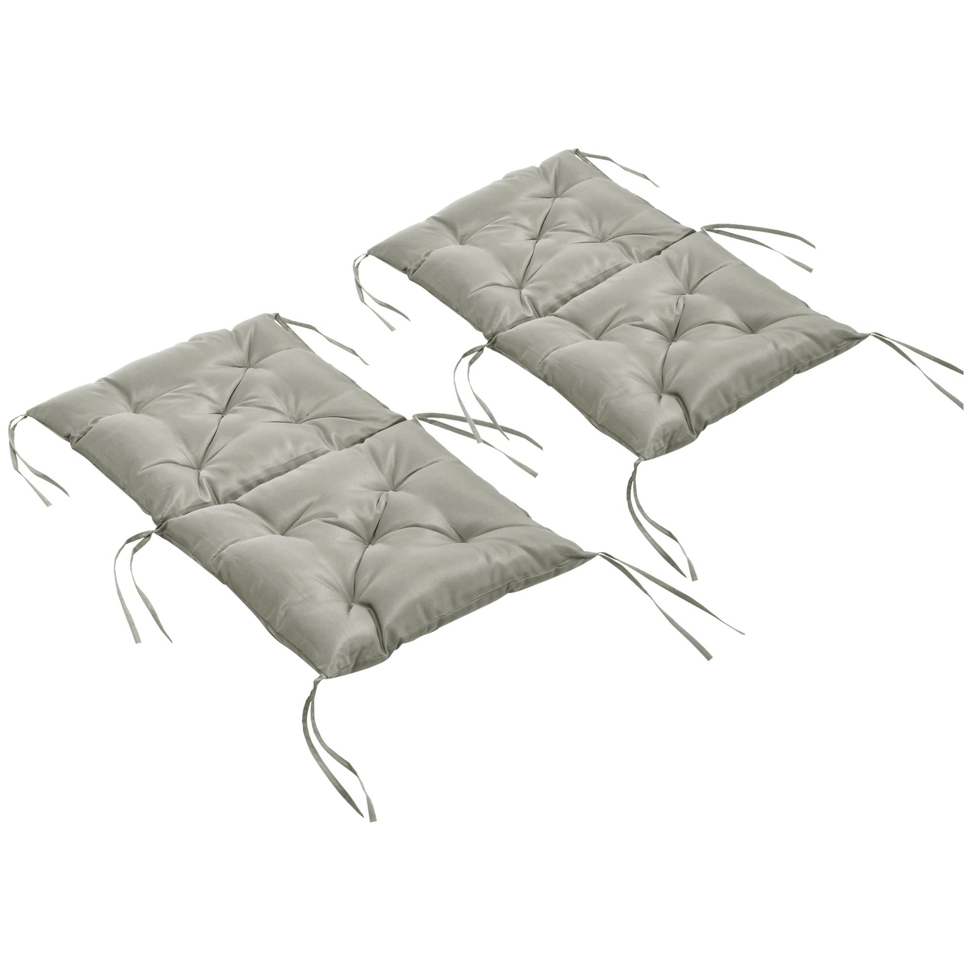 Lot de 2 coussins d'assise, 98 x 50 cm, avec attaches, revêtement en tissu, 8 cm d'épaisseur, gris clair - Image 2
