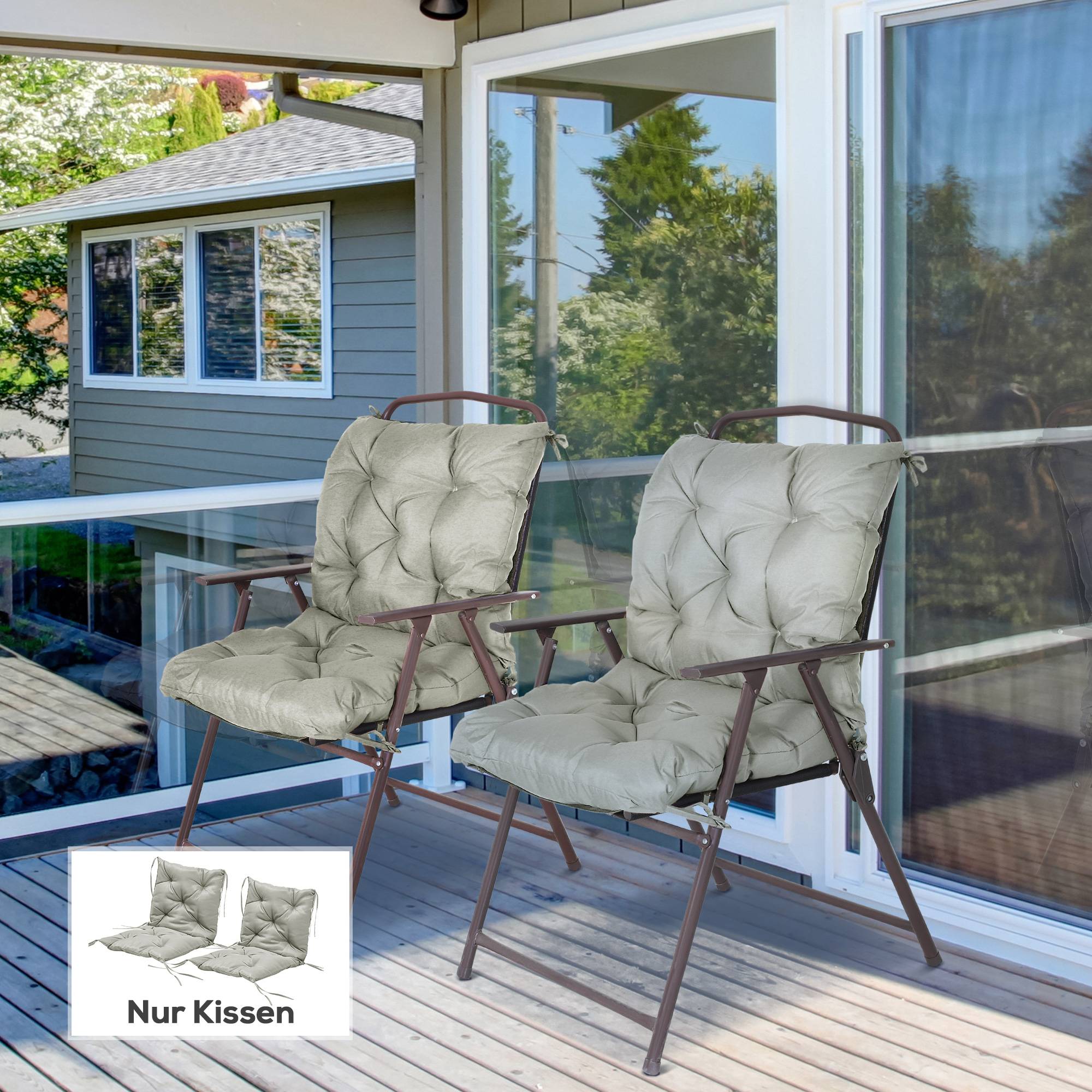 Lot de 2 coussins d'assise, 98 x 50 cm, avec attaches, revêtement en tissu, 8 cm d'épaisseur, gris clair - Image 3