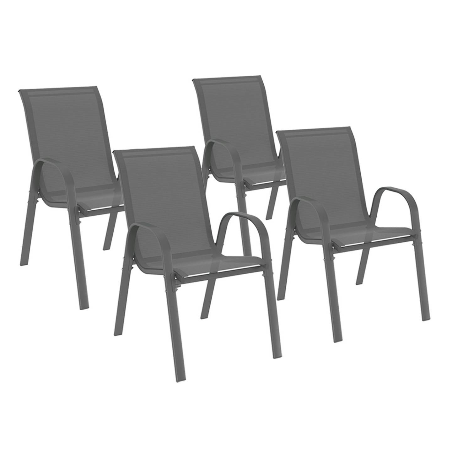 Lot de 4 chaises de jardin LYMA métal et textilène empilables gris anthracite - Image 2