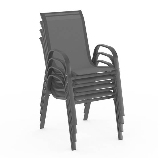 Lot de 4 chaises de jardin LYMA métal et textilène empilables gris anthracite - Image 4