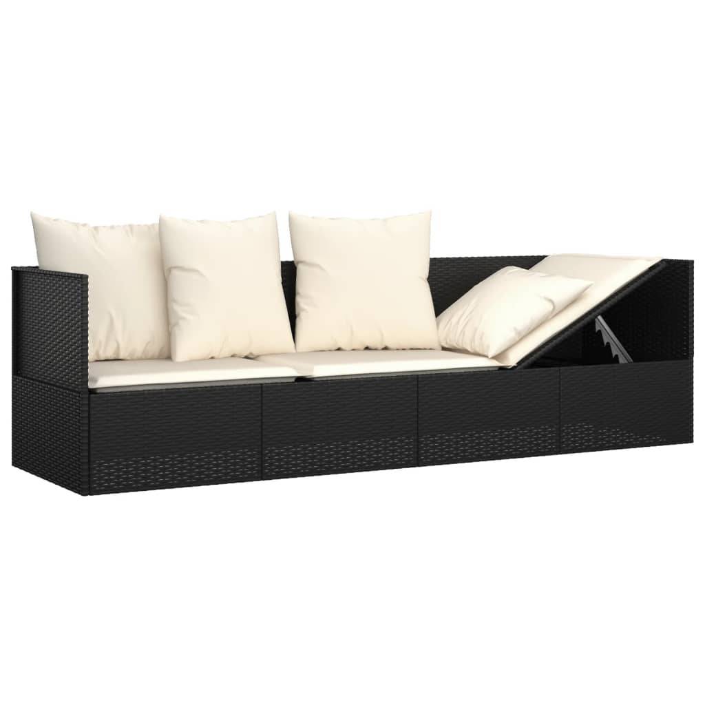 Helloshop26 - Lit de salon d'extérieur 203 x 58 x 56 cm avec coussins noir résine tressée - Image 5