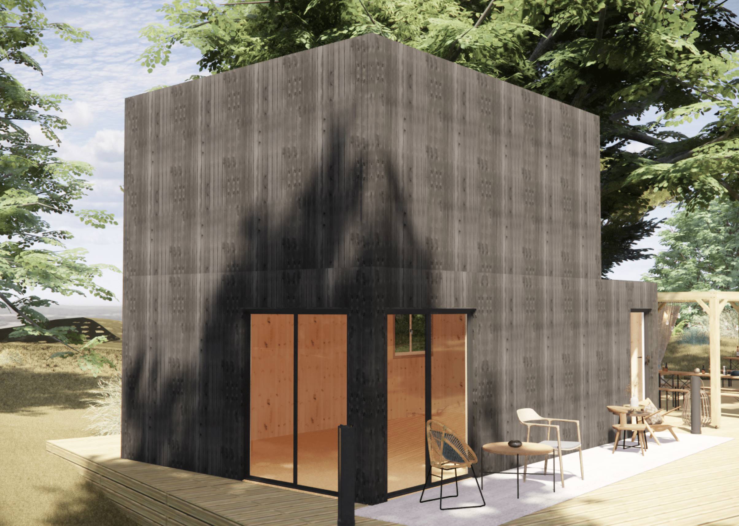 Studio de jardin RE2020 en bois 7,7 x 4,6 x 2,7 m / isolation RE2020 avec plancher isolé avec mezzanine et terrasse - Image 1