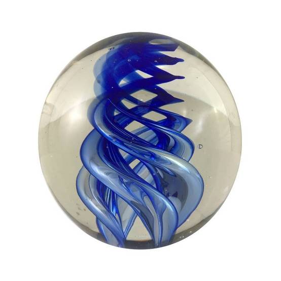 Presse papier sulfure "Flammes" en verre bleu Ø8 cm Chemin de campagne - Image 1