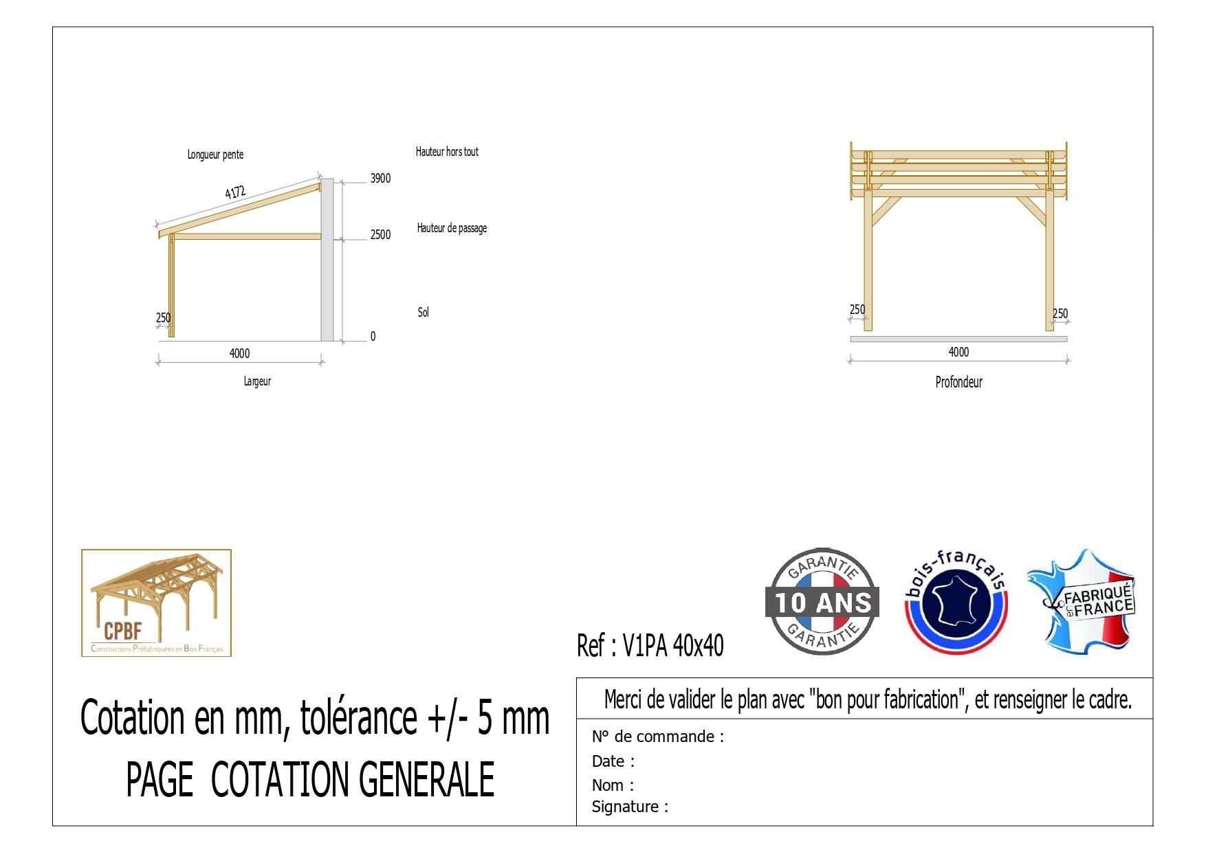 Cpbf Charpentes - Carport adossé une pente 400cmx500cm, bois DOUGLAS Français (Charpente en bois-auvent-abri voiture) 20 m². Garantie 10 ans - Image 2