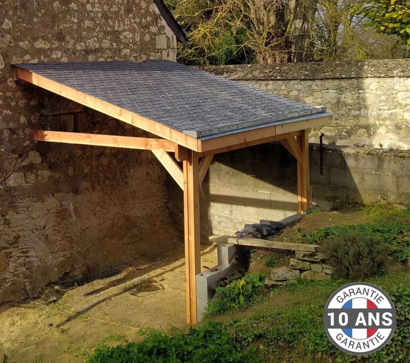 Cpbf Charpentes - Carport adossé une pente 400cmx500cm, bois DOUGLAS Français (Charpente en bois-auvent-abri voiture) 20 m². Garantie 10 ans - Image 4