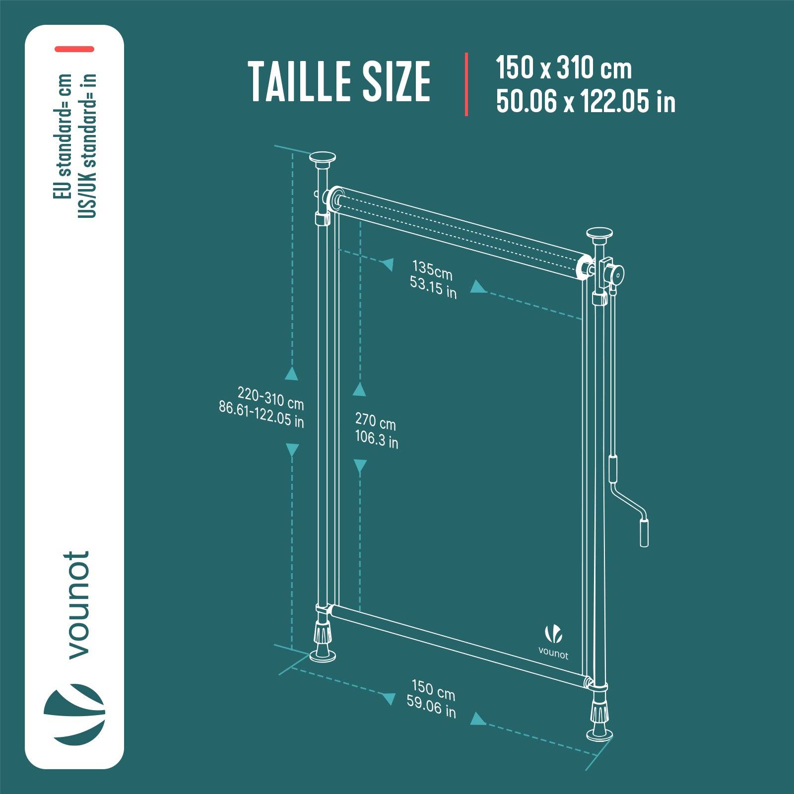 Store vertical sans percage extensible exterieur 150x310cm polyester gris - Image 3