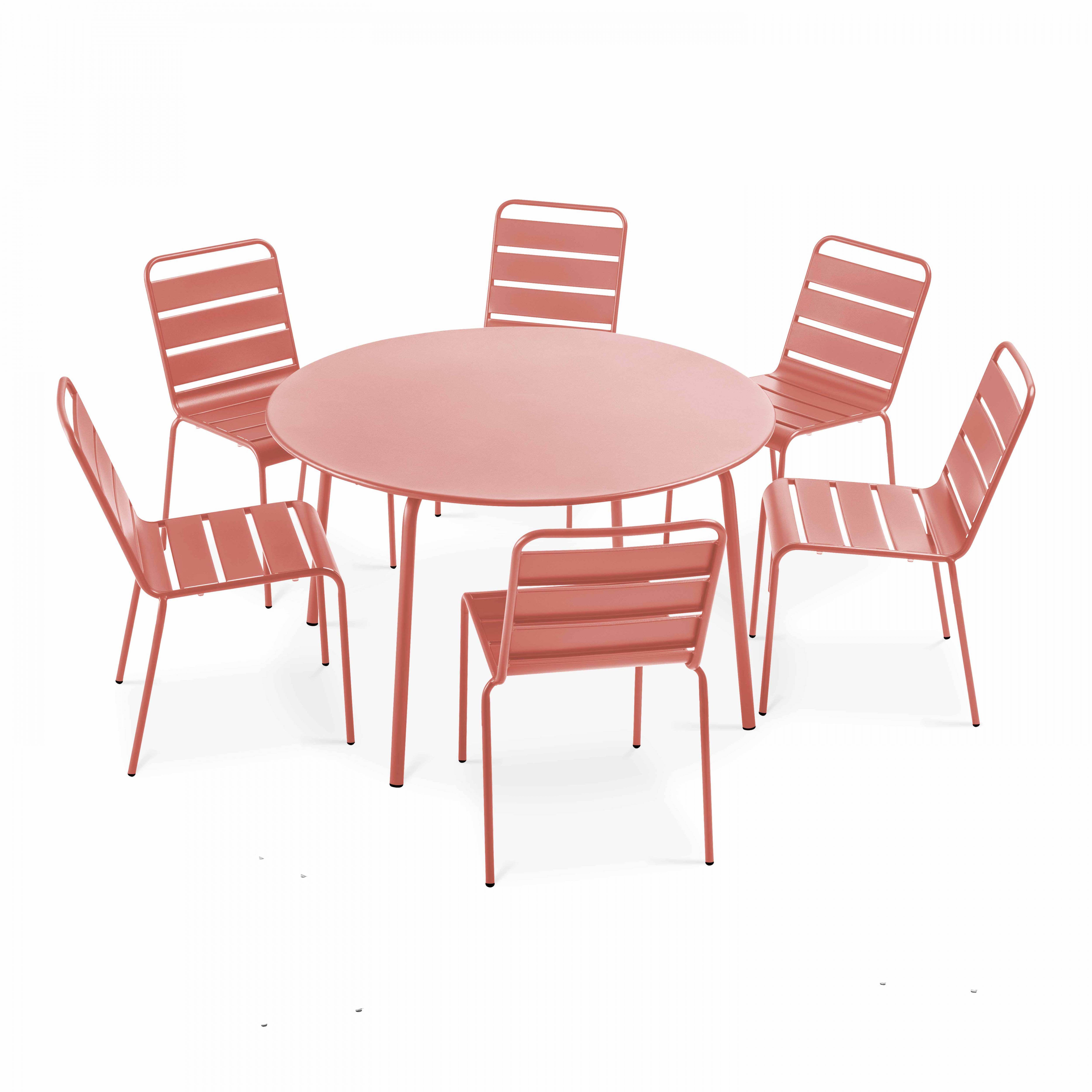 Oviala - Ensemble table de jardin ronde et 6 chaises en métal argile Palavas - Oviala - Image 1