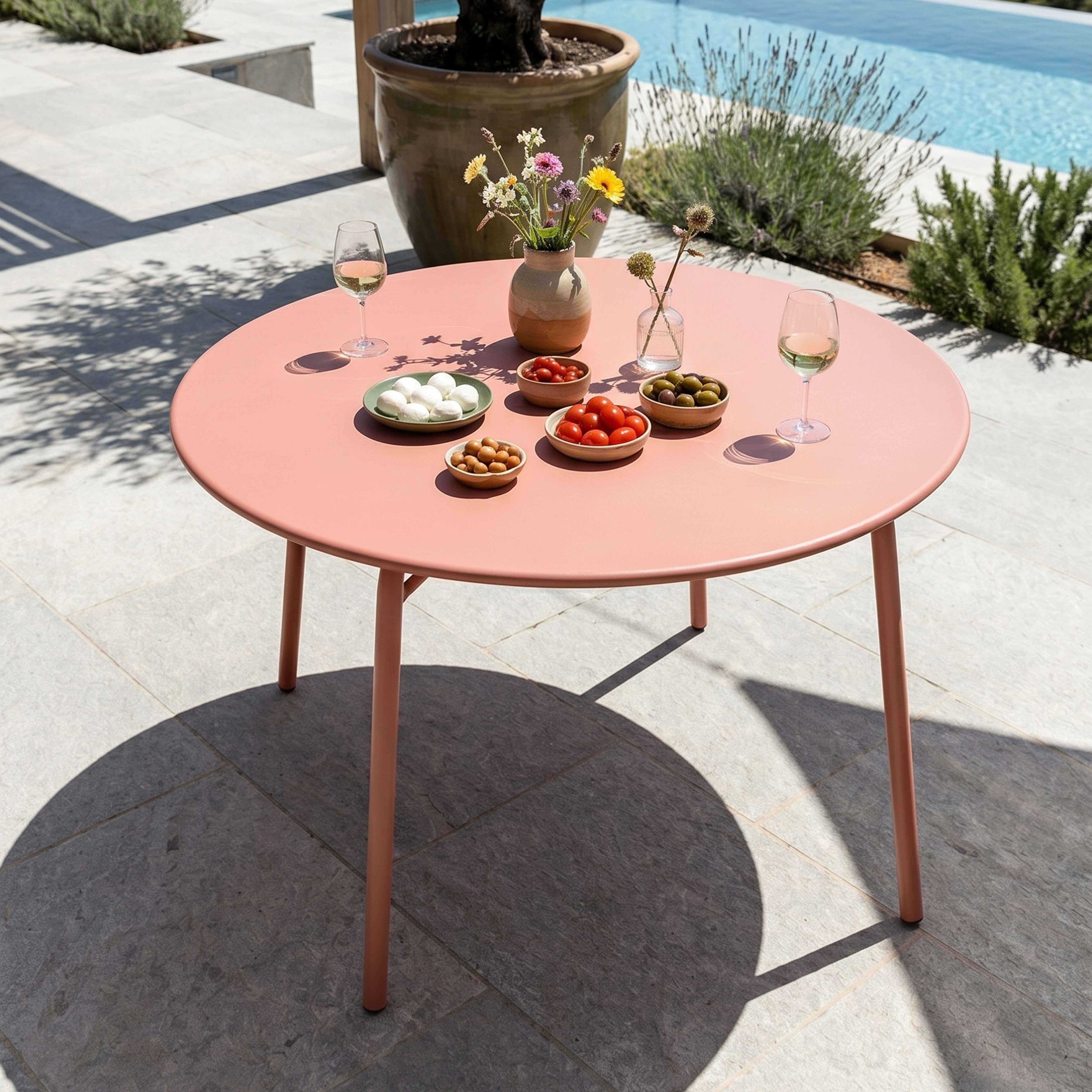Oviala - Ensemble table de jardin ronde et 6 chaises en métal argile Palavas - Oviala - Image 3