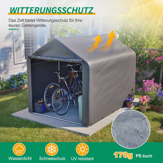Tente abri vélo PE métal jardin extérieur protection intempéries gris 160x220x165cm - ComfortXL Outdoor Living - Image 7