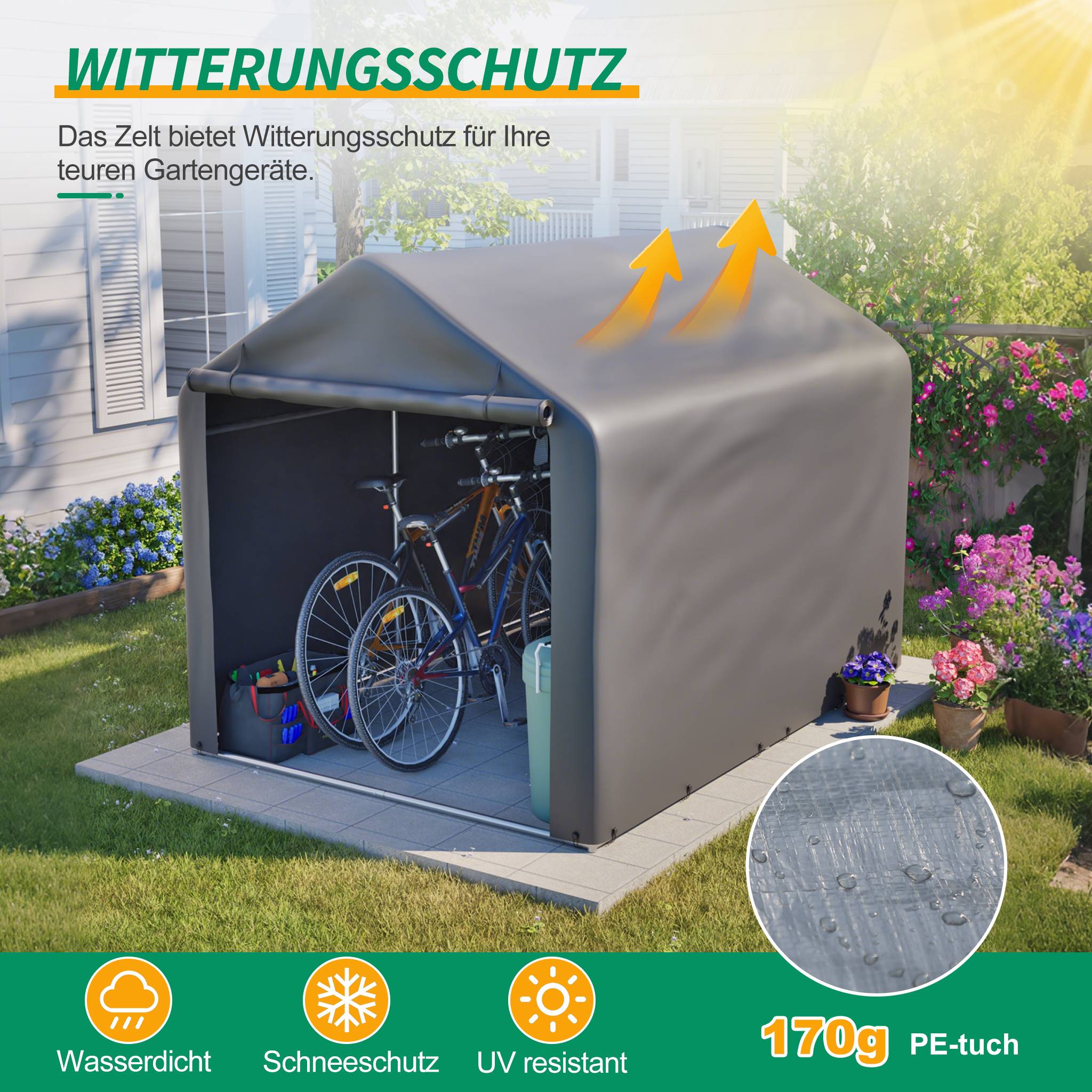 Tente abri vélo PE métal jardin extérieur protection intempéries gris 160x220x165cm - ComfortXL Outdoor Living - Image 7