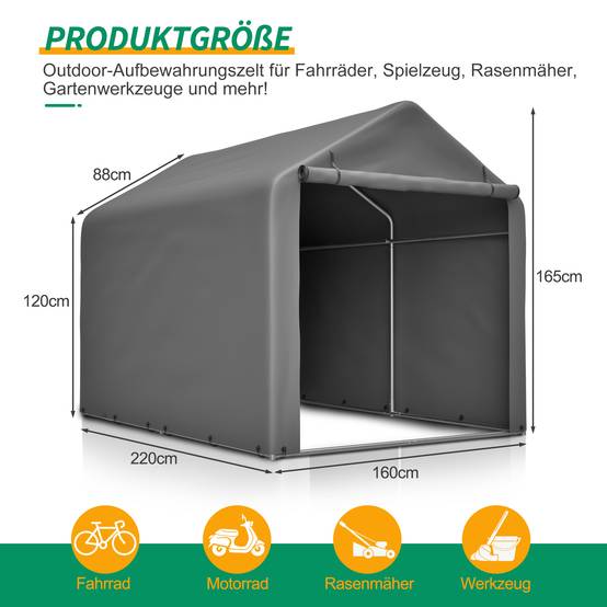 Tente abri vélo PE métal jardin extérieur protection intempéries gris 160x220x165cm - ComfortXL Outdoor Living - Image 3
