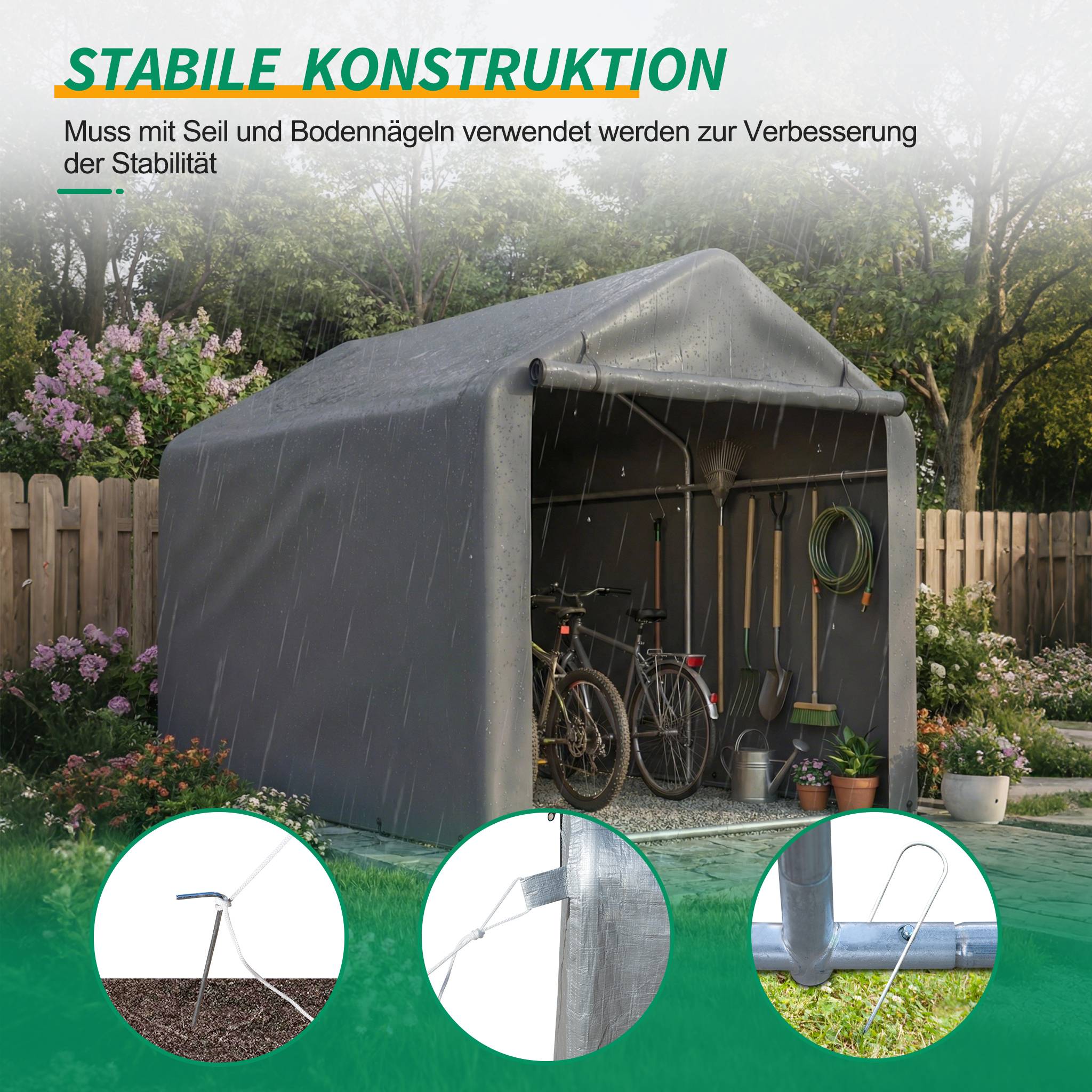 Tente abri vélo PE métal jardin extérieur protection intempéries gris 160x220x165cm - ComfortXL Outdoor Living - Image 5