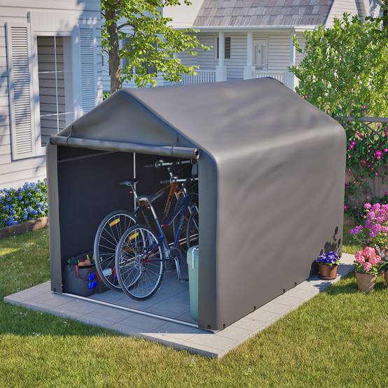 Tente abri vélo PE métal jardin extérieur protection intempéries gris 160x220x165cm - ComfortXL Outdoor Living - Image 1