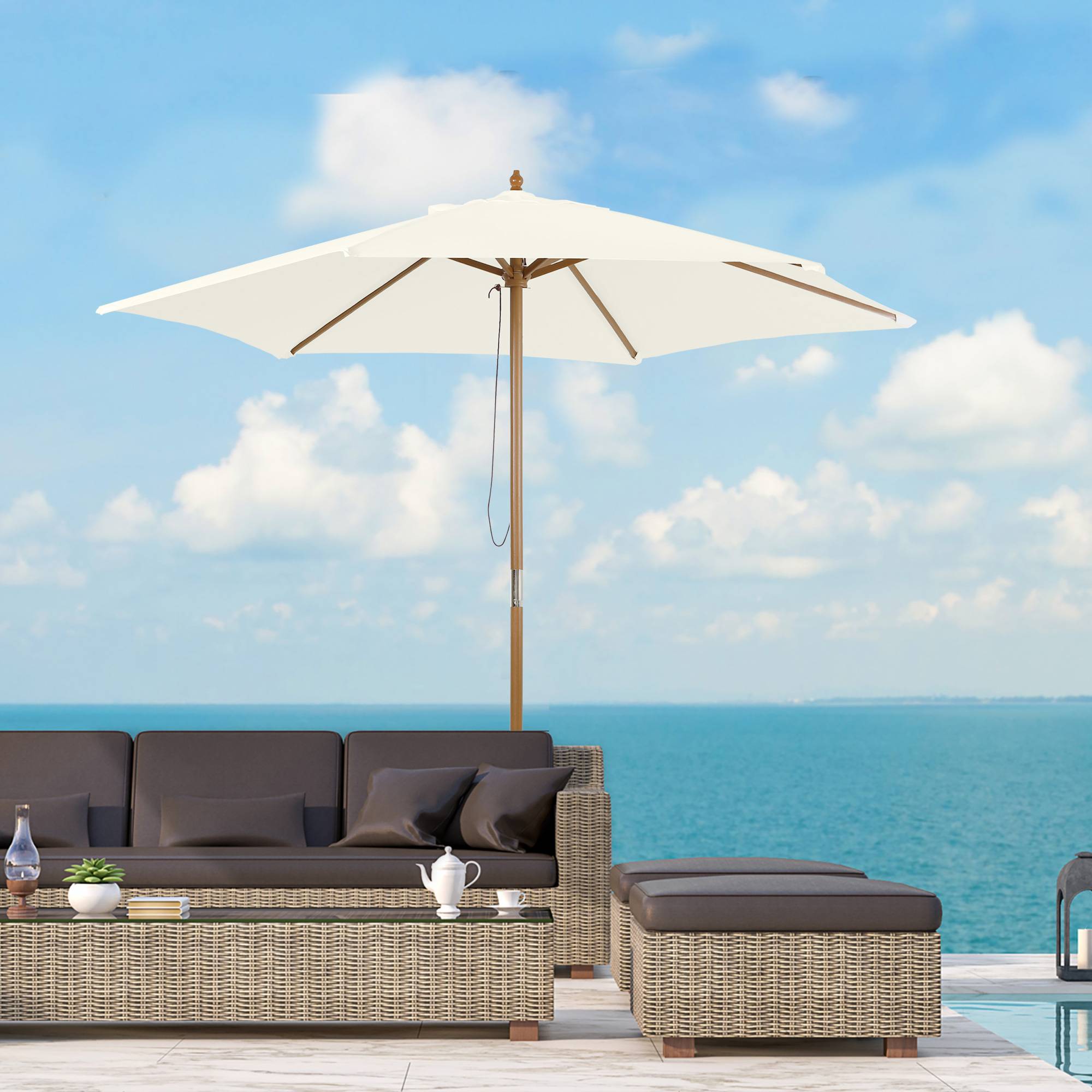 Parasol de jardin Bois Blanc 250x250x230 cm - Image 4