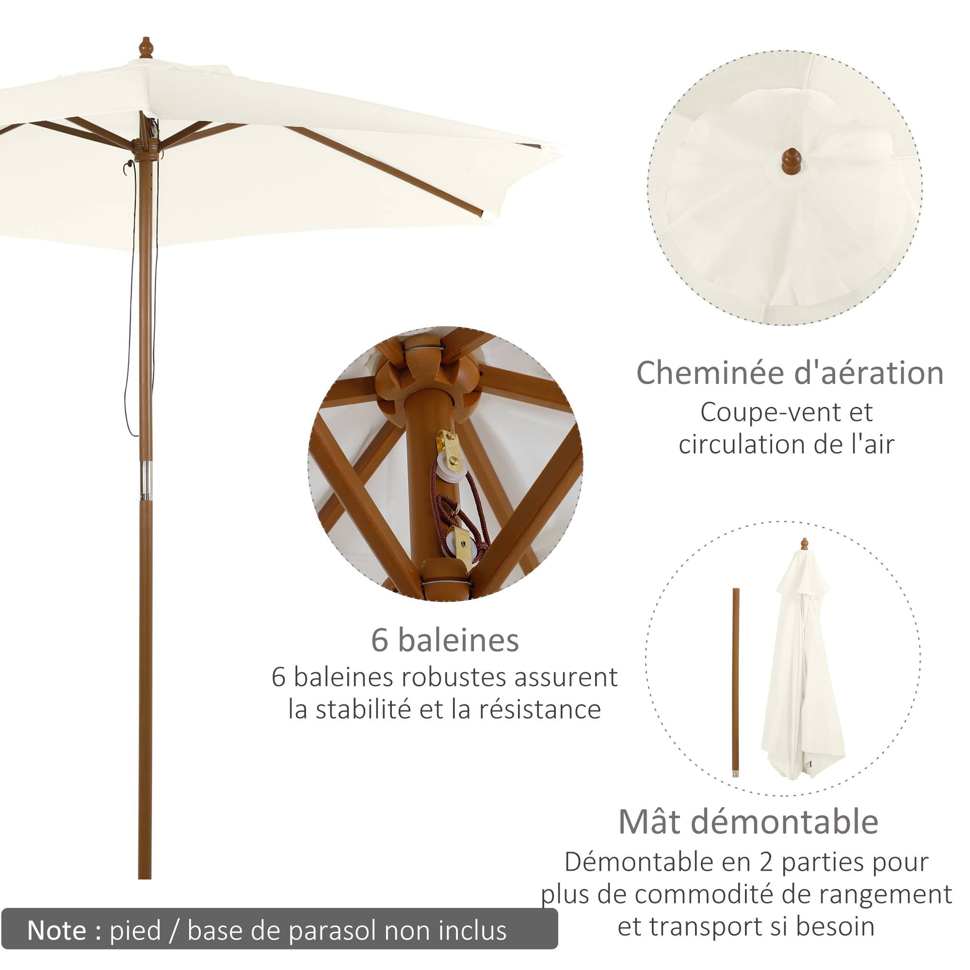 Parasol de jardin Bois Blanc 250x250x230 cm - Image 6